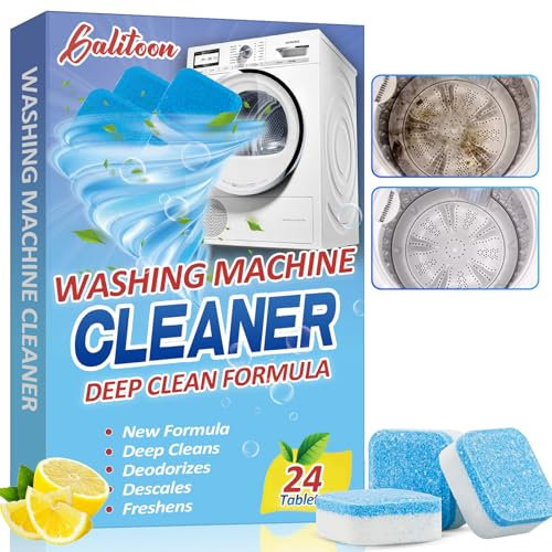 Washing Machine Cleaner Deep Clean, 24 Pack Washing Machine Tablets for HE Top Load & Front Loader Washer Cleaner, Washing Machine Descaler Clean Inside Drum and Laundry Tub Seal Removes Odor, Grime