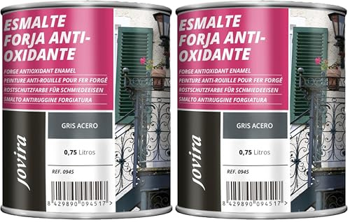JOVIRA PINTURAS Esmalte Forja Antioxidante al Disolvente. Protección y decoración sobre hierro. (750 Mililitros, Gris Acero) (Paquete de 2)