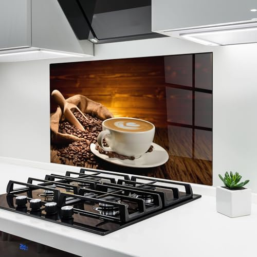 ARTHUB® Glass Kitchen Splashback 60x80 cm, Tempered Glass 4mm | Heat Resistant, Stove Splash Guard, Wall Protector, Food, Latte Coffee