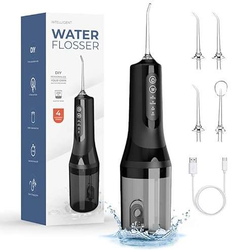 Water Flosser, Portable Oral Irrigator, USB Rechargeable Electric Flosser, Plaque Remover for Teeth,Teeth Cleaning Kit, Cordless Water Flossers for Gum Health, Suitable for Travel & Home Use（Black）