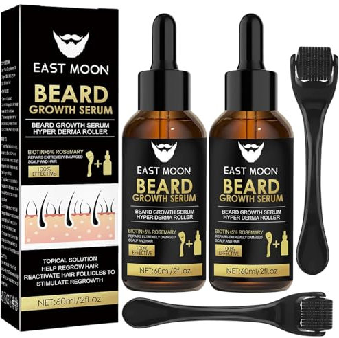 2 Pezzi Siero per la Crescita Della Barba, Kit Per La Crescita Della Barba, Con Rullo da Barba, Olio Per La Crescita Della Barba, Stimola la Crescita di Barba/Capelli, Regalo per Marito/Padre/Uomini