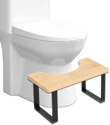 DYOUen Squatting Toilet Stool Wooden with Metal Toilet Step Bathroom Portable Squatty Potty Anti-Slip Stool for Adult