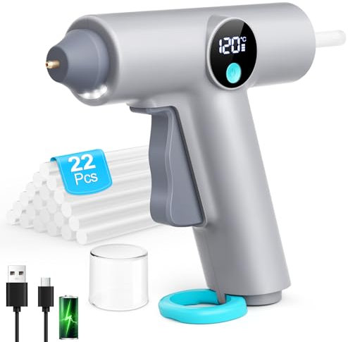 BKXCHA Heißklebepistole Akku, Heissklebepistole Klebepistole Kabellos Schnelles Aufheizen mit 22pcs Heißklebesticks 7mm, Type-C Aufladung für Geschenk Schule DIY Handwerk und Reparieren in Haus & Büro
