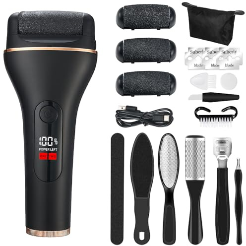TAVADA Rapeuse Pieds Electrique,Ponceuse Pied,Râpe Electrique pour Callosités avec 2 Vitesses,3 Rouleaux,Étanche,19 Pieces Rape Ponceuse Pieds avec Lampe de Travail,Rechargeable