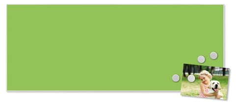 banjado Magnettafel weiß 75 x 30cm / Magnetwand aus Metall/Magnetpinnwand als Memoboard Pinnwand Magnettafel Küche, Büro, Kinderzimmer inkl. 4 Magnete & Montageset - Farbe Limettengrün