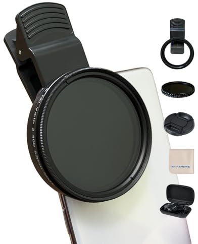 52mm Clip-on ND2-400 Phone Camera Lens Filter Kit, Adjustable Neutral Density Filter Compatible for iPhone 15 14 13 12 11, Google Pixel and Other Smart Phones