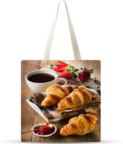 Cekog Pan Café Bolsa de Lona con Estampado,juego de 2 Bolsos de lona para Mujer, Bolsa de Tela Reutilizable para Compras de Comestibles para Trabajo Compras Escuela y Vida Cotidiana