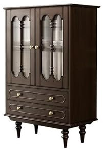 ADERFETBI Bar Cabinet Retro Solid Wood Glass Low Wine Cabinet Living Room Wall Wine Red Wine Display Cabinet Wine Rack
