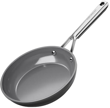 naturepan 20cm Ceramic Frying Pan, Diamond-Titanium Nonstick Pan, PFAS & PTFE & PFOA Free, Stainless Steel Handle, Dishwasher/Oven Safe, Grey