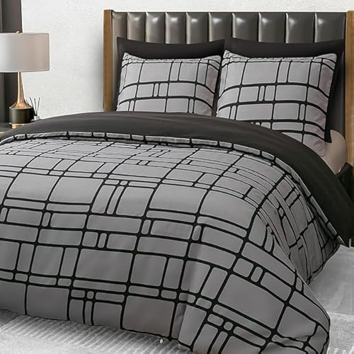 Pamposh Juego De Ropa De Cama De Microfibra Premium Con Cremallera, Para Alérgicos, Color Negro Y Gris, (1 X 220 X 200 Cm) Y 2 Fundas De Almohada De 80 X 80 Cm