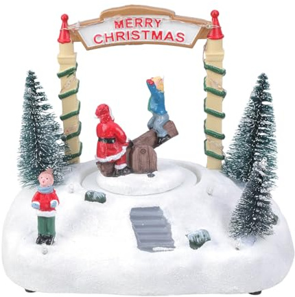 XAGMODSHN Caja de música giratoria de resina fácil de usar, decoración navideña con reproductor de música integrado y sistemas de iluminación ambiental, decoración de caja de música giratoria