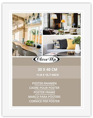 Close Up Posterrahmen 30x40 cm Weiß – Bilderrahmen mit 20 mm Profil, entspiegeltem Kunststoffglas & MDF-Rückwand – Für Poster, Fotos & Kunstdrucke – Hoch-/Querformat Wandmontage