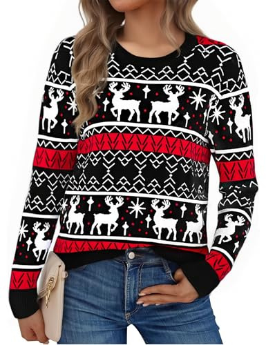 Litherday Jultröja för kvinnor med ren snöflingor och presenter jultröja rolig dam idé vinterfest gåva S- XXL, A-#svart, M