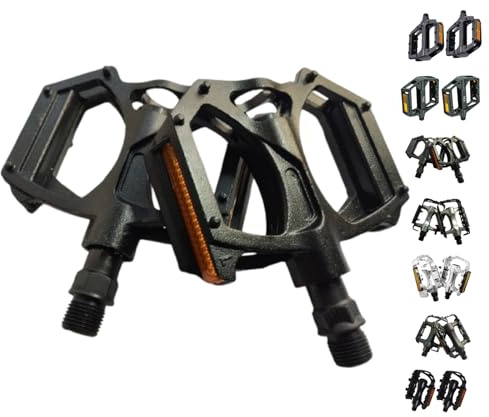 ANDINUS Pedales de Aluminio para Bicicleta MTB, BMX, Urbana, Montaña, City con Reflectores Desmontables y Eje de Acero, Rosca 9/16, Ligeros y Resistentes (Freeride)