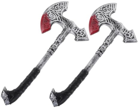FRCOLOR 2 Pezzi Asce Costume Viking Leggere in Plastica Realistiche per Halloween e Cosplay Medievale Accessori per Ruoli Viking e