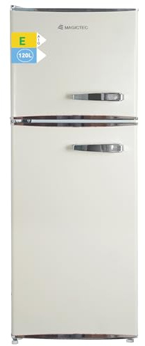 magictec Retro Kühlschrank mit Gefrierfach | 120L(88L/32L) | Low Frost | Kühl Gefrier Kombination | Vintage Design | LED Beleuchtung | Creme | Nach links öffnende Tür