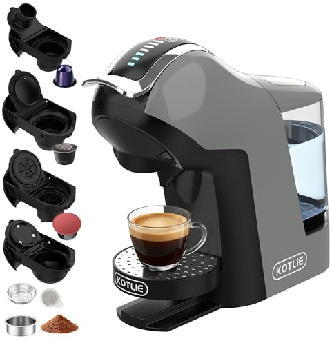 Upgrade 19 Bar 5in1 Espresso Capsule Coffee Machine for Nespresso/Dolce Gusto/LAVAZZA MIO/LOR Coffee Pod and Ground/ESE Coffee, Automatic Capsule Small Coffee Machines, EM-308B (GREY)
