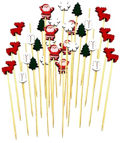 Selecciones de cócteles de frutas navideñas, Selección de cócteles navideños | Brocheta de frutas navideñas - 100 X palos de madera, selecciones de aperitivos de 4,7 pulgadas, suministros para fiestas