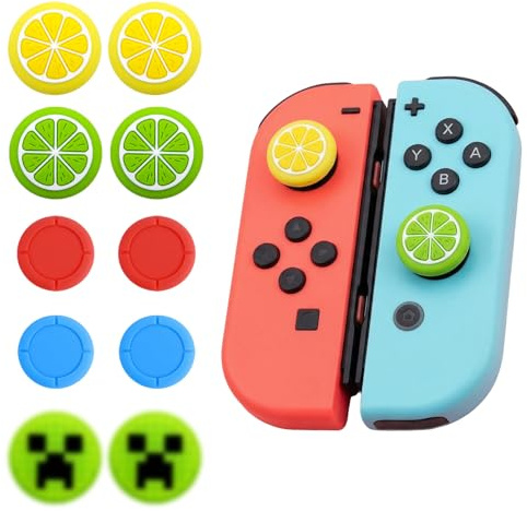 10 Stück Ersatzkappen für Joy Con Switch Controller, Kompatibel mit Nintendo Switch OLED und Lite, Switch Zubehör mit Strukturierten Joystick Kappen, Ersatzteile für Gaming Controller