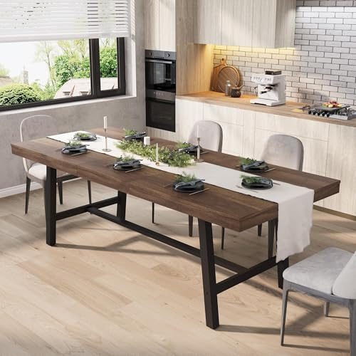 GarveeHome 63-83 Extendable Dining Table, Industrial Rectangular Dining Room Table for 6-8 People, Expandable Kitchen Table with Heavy Duty Metal Frame for Dining Room, Kitchen & Parties, Brown