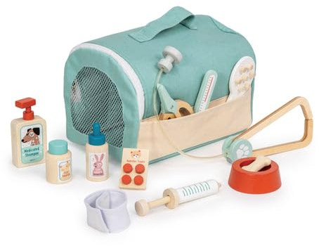 Tender Leaf Toys - Animal Rescue Vet Case - Wooden Pretend Play Vet Set with Canvas Carry Bag and Accessories - Imaginative Role Play Toy - Encourages Empathy and Care - Age 3+
