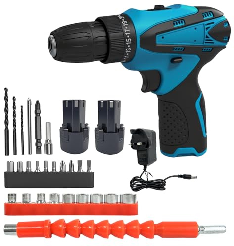 Taladro atornillador inalámbrico de 12 V con batería de 3000 mAh y cargador, cambio de 2 velocidades (0-380/0-1450 rpm), luz LED, ideal para bricolaje, montaje y reparación