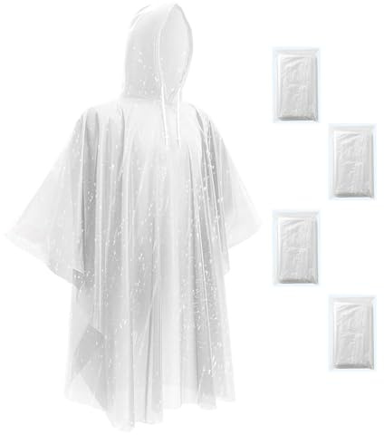 JXJIUA Rain Ponchos for Adults - Men/Women Disposable Emergency Rain Coat with Drawstring Hood, Family Home Survival Kits Clear