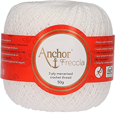 Anchor Freccia Stärke 12 4771012-07901 weiß Häkelgarn, 100 % Baumwolle