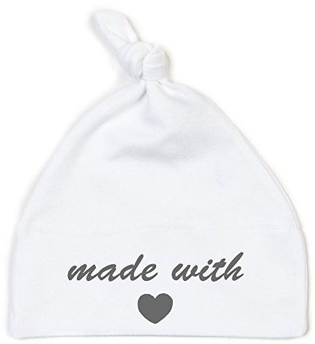 Schnoschi Babymütze in Weiss mit Made with Love hochwertig Bestickt/gestickt