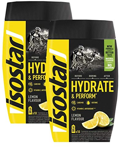 Isostar Hydrate & Perform Iso Drink – 400 g isotonisches Getränkepulver – Elektrolyt Pulver zur Unterstützung der sportlichen Leistungsfähigkeit – Zitrone ( 2x400g )