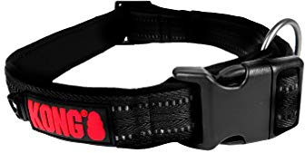 KONG Nylon Hundehalsband für große Hunde I Größe L I größenverstellbares Halsband Hund in schwarz I gepolstertes Halsband für Hunde mit Verschluss-Schnalle I reflektierendes Hundehalsband Nylon