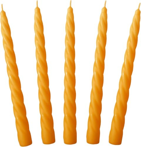 Edle Spiralkerzen Vintage No. 1 in Gelb Matt - 5 Stück Twisted Candles I gedrehte Spiral Kerzen Stabkerzen Spitzkerzen - 23 x 2,2 cm - Trendkerzen