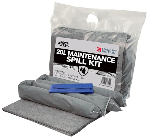 20L Spill Kit (Maintenance) UK Manufactured, Grey, Absorbs Non-Aggressive Oil and Water Based Fluids, For Indoor/Outdoor Use to contain General Liquid Spills, On-the-go Bag