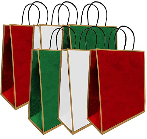 Taeku Kraft Geschenktaschen mit Henkel, 6 Stück Kraftpapier Geschenktüten Verdicken Kindergeburtstag Mitgebsel Tüten für Weihnachten Partys Hochzeiten Süßigkeiten 26 x 12.5 x 33 cm (Multi)
