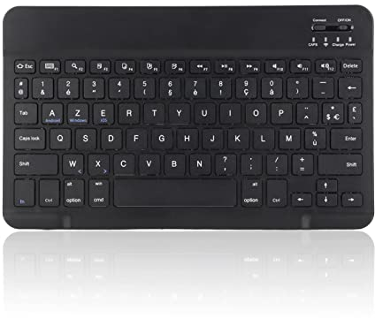 Yunseity AZERTY Französische Tastatur, 10 Zoll Tragbare Drahtlose Bluetooth-Tastatur, Ultra Silm AZERTY Layout Tastatur, für Smartphone, Tablet, PC, Desktop(Schwarz)