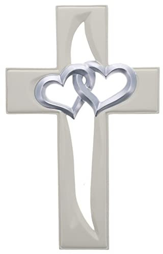 Top Brass Dekoratives Wandkreuz mit verschlungenen Herzen Joined in Love Valentinstag, Jahrestag, Hochzeit, Paar, Jesus Kunst Dekor