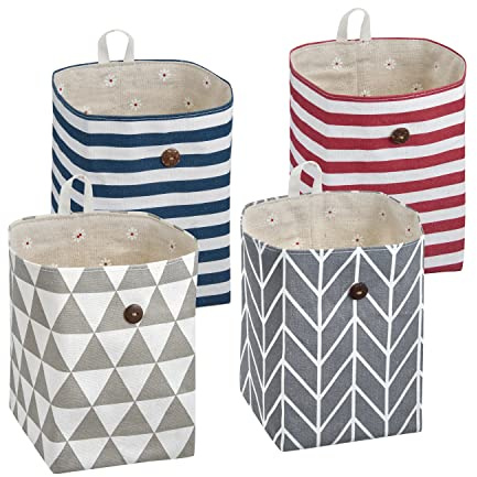 LOCALIS Hängförvaring – uppsättning om 4 – tygkorgar, med innerfoder, förvaringskorg, perfekt för hemmakontor, hall, badrum, campingarrangör – 12 x 12 x 17 cm (L x B x H)