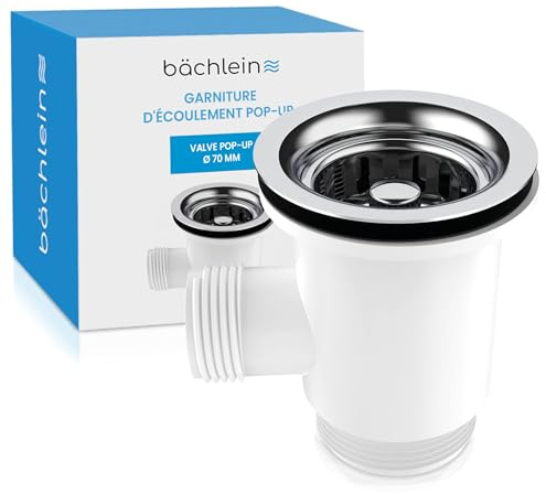Bchlein Pop Up Drain Fitting with Overflow for the Sink, 70mm, Stainless Steel & Silicone, Kitchen Sink Drain