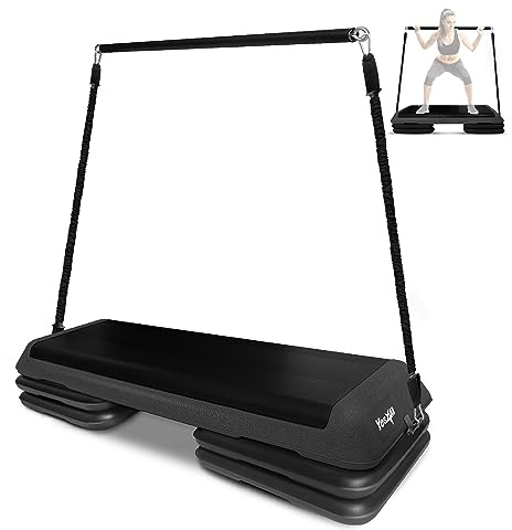 Yes4All Adjustable Workout Aerobic Exercise Step Platform Health Club Size with 4 Adjustable Risers Included and Advanced Risers Options - Black