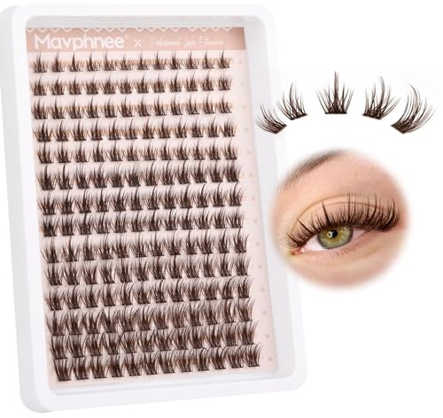 Lot de 168 extensions de cils à l'aspect naturel - 8 à 16 mm - Courbure C - Brun - Extensions de cils moelleux à faire soi-même à la maison par Mavphnee