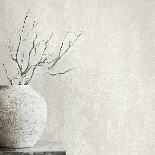 K&L Wall Art Glänzende Vliestapete Vintage metallic weiße Strukturtapete Wohnzimmer Bilder rapportfreie Luxustapete inkl. Tapezier-Ratgeber