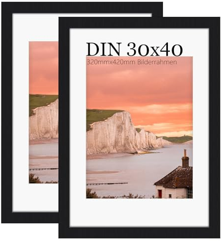 UHOUSEST Bilderrahmen 30x40, Fotorahmen 30x40 cm Bilder, schwarzes Holz Fotorahmen Matte und Plastikglas Tischplatte und Wandmontage, Posterrahmen elegantes klassisches Design(2er-Set)