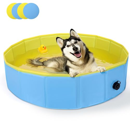 Nobleza Piscina per Cani Grandi e Piccoli, Piscina Pieghevole, Vasca da Bagno Rigida per Cani e Gatti, 160 * 30cm, L, Blu & Giallo