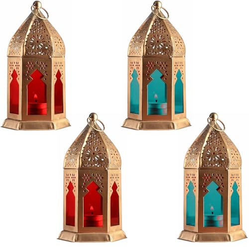 Marrakech Geda - Juego de 4 farolillos orientales (16 cm, para exteriores, como decoración de balcón o interior como alféizar de ventana)