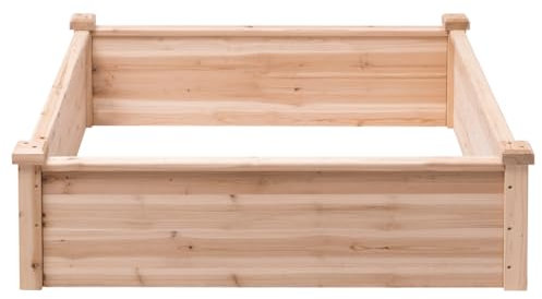 COSTWAY Raised Garden Bed, Square/Rectangular Wooden Elevated Planter Box with Open Bottom, Indoor Outdoor Vegetable Fruit Flower Herb Growing Box (Natural, Square, 102 x 102 x 30cm)