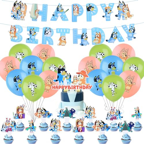 Bule1 32 pièces Bluey Décoration de fête d'anniversaire pour enfants 3 4 5 ans