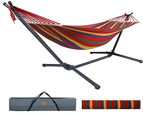 CCLIFE Garden Hammock with Stand 120 kg Outdoor Adjustable Height Easy Assembly Bag for Transport Colour: Not Foldable, Rainbow