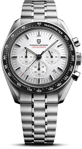 Pagani Design 1701 herrklocka vit urtavla män kvarts kronograf Japan VK63 rörelse rostfritt stål armband 100 m vattentålig sportklocka., A-1701-vit måne, Modern