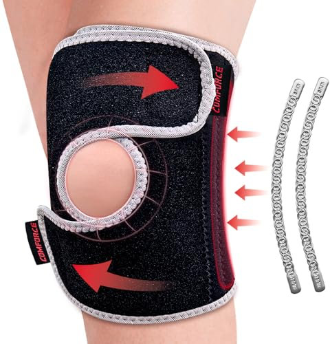 COMFORCE Knee Support Brace for Knee Pain, Knee Brace with Side Spring Stabilizers, Open Patella Tendon Knee Strap Lightweight for Meniscus Tear, Running, Workout Protection, ACL, Gym
