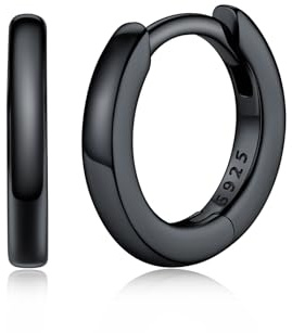 Silvora Kleine Creolen Schwarz Ohrringe Herren 8mm Mini Creolen Silber 925 Damen Schwarz Hoop Earrings, Klein Kreolen Ohrringe für Männer Knorpelschläfer Huggie Ohrschmuck Hypoallergen